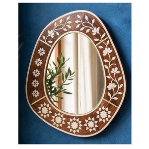 Espejo Decorativo de Madera Hecho a Mano con Incrustaciones de Hueso, Diseño Floral, Marco de Espejo para Sala de Estar, Dormitorio, Pasillo, Decoración del Hogar, Entrada - Product Image 1