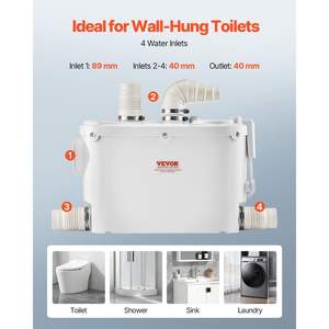 Pompe Macerator 500W avec débit de 29 GPM et pompe d'évier de toilette suspendue à tête levée de 26 pieds - Product Image 5