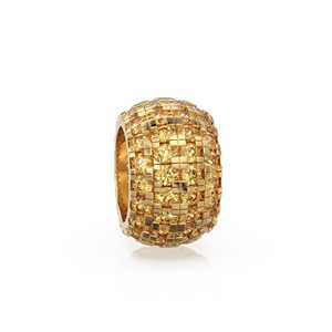 Rondelles grandes de oro macizo italiano de 14K con citrino, rondelle decorativa, citrino, charm realzador, citrino engastado en pavé, rondelle espaciadora texturizada - Product Image 1