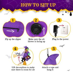 3.9 FT Halloween LED Inflatable Witch Riding Broom Scary Outdoor Yard Decorations Built From Window Broke Out - Product Image 2