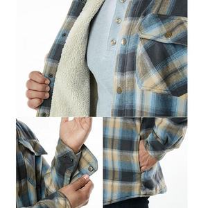 Custom Logo Men's Sherpa Fleece Lined <b>Flannel</b> <b>Jacket</b> Cotton Shirt for Men Warm Brushed Plaid Shirt - Product Image 2