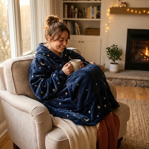 Celestial Pattern Plush <b>Wearable</b> <b>Blanket</b> Hooded Soft Cozy Full Length One Click Enterprises - Product Image 3