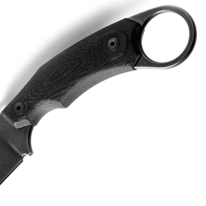Cuchillos de caza compactos de hoja fija, completamente negros, con mango texturizado, anillo de sujeción trasero y funda negra para cinturón, para actividades al aire libre. - Product Image 4