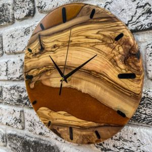 Luxury Handmade Quartz Hanging Epoxy Resin Live Edge Wood Wall <b>Clock</b> for Modern Home - Product Image 1