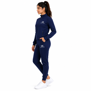 <b>Womens</b> <b>Navy</b> <b>Blue</b> Hooded Fleece Tracksuit Set Full Zip Jacket <b>Jogger</b> Pants Athletic Sportswear Gym Training Workout Suit - Product Image 4