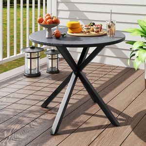33.5 Inch <b>Round</b> <b>Outdoor</b> Patio Bistro <b>Table</b> with Wood-Like Top and X-Shaped Legs - Product Image 1