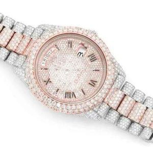 Montre de luxe pour homme avec diamants, boîtier en argent/moissanite, 28 mm, analogique, quartz, cadran à chiffres romains, verre saphir, fermoir papillon, ETA - Product Image 6