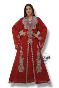 Ensemble 2 pièces de luxe AWAIS HOUSE pour femmes musulmanes, robe longue en velours uni perlé, lavable, coupe trapèze, vente en gros - Product Image 5