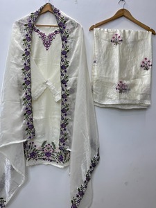 Indian Boutique Designer <b>Embroidered</b> Chinon Top With Palazzo And Dupatta Set For Women Traditional Indian Wedding Party Wear USA - Product Image 5