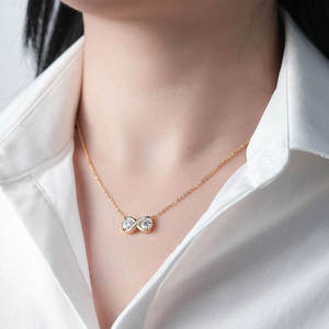 Collar de Diamantes Infinity, Oro Sólido de 14K, Diamante de Laboratorio, Collar con Colgante Redondo de Dos Piedras, Collar Minimalista para Boda, Regalo de Aniversario - Product Image 2