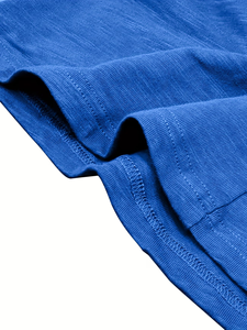 Men's Short Sleeve Henley T-Shirt Solid Blue Knitted Cotton Slim Fit Casual Regular Length Breathable Button-Up 180g Enzyme Wash - Product Image 6
