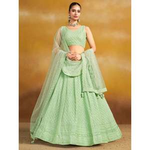 Lehenga Choli de Diseñador en Georgette Bordado con Hilo Verde Menta para Boda - Product Image 3