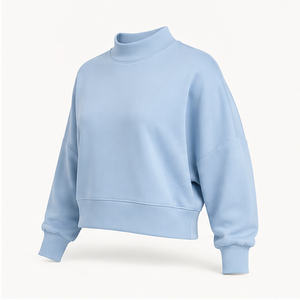 เสื้อสเวตเชิ้ตผู้หญิงคอเต่าสีฟ้าพาสเทล แขนพองแบบครอป รุ่น WSS-0019 - Product Image 4