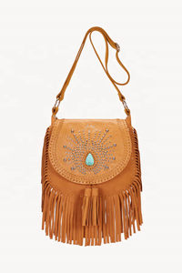 Hand-tooled and Hand-painted <b>Peacock</b> Design on Flap with Two Front Tassels and an Invisible Magnet to Secure Closed - Product Image 2