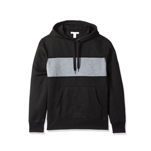 Sudadera con Capucha Negra para Hombre, con Bloques de Color y Rayas Grises, de Felpa Francesa, Algodón, Corte Regular, con Bolsillo, Tejido de Punto para Otoño - Product Image 1
