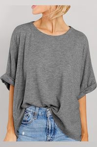 Camiseta Casual de Manga Corta para Mujer, Transpirable, con Cuello Redondo y Manga de Mariposa, Diseño Sólido con Logotipo, Exportación Transfronteriza - Product Image 2