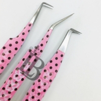 Nouvelle arrivée, pinces à cils en acier inoxydable durables, couleur rose, design à pois noirs, pinces à cils tendance