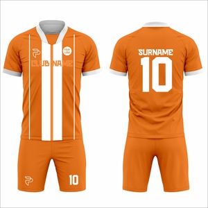 Ensemble de maillots de football rayés orange personnalisés pour hommes, manches courtes, polyester respirant, uniforme d'équipe avec numéro et nom du club - Product Image 1