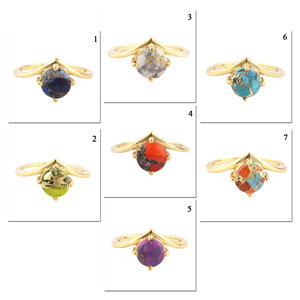 Stunning 8mm Round Shape Mohave Purple Copper <b>Turquoise</b> Stackable <b>Ring</b> Brass <b>Gold</b> Plated Prong Setting Handcrafted 8US Size <b>Ring</b> - Product Image 5