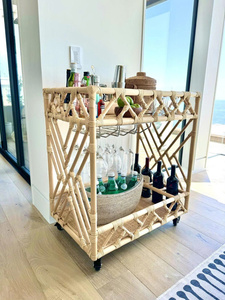 Rattan 2-Tier <b>Bar</b> Serving Cart on Lockable Wheels - Product Image 3