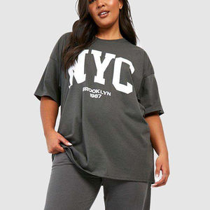 Camiseta de manga corta con cuello redondo para mujer, talla grande, 180 gramos, transpirable, 100% algodón, estampada, para verano. - Product Image 3