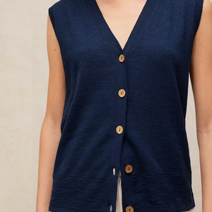 Gilet sans manches en tricot pour femme, col en V, couleur unie, fermeture à boutons, vêtement d'automne, 100% coton, style minimaliste - Product Image 4
