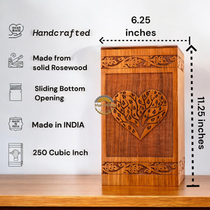 AYAANS Rosewood wooden Hand Carved Wooden Hot Selling cremation Urn Box for Adult Ashes Wholesale Cremation Urns (6X6X11)IN - Product Image 3