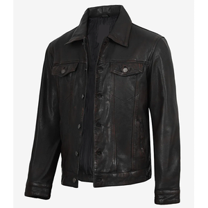 2026 OEM Best Trending Original Black Cowhide Leather Jacket For Men's Front Pockets High Quality Low MOQ Winter Fashion Jackets - Product Image 4