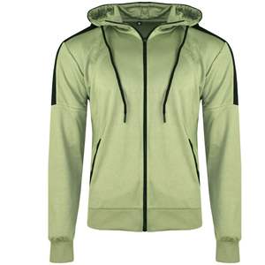 Chándal con Capucha para Hombre, Verde Sólido, Cierre Completo, Informal, Transpirable, 100% Algodón, Corte Regular, Ropa de Invierno, Cuello Alto, Cordón Ajustable - Product Image 2