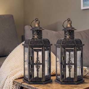 Lanterne vintage porte-bougie suspendue en fer, lanterne nordique, lanterne rustique pour centre de table de mariage - Product Image 2