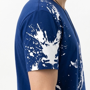 <b>Men's</b> Royal Blue Casual T <b>Shirt</b> with <b>White</b> Artistic Print <b>Short</b> <b>Sleeves</b> and Contemporary Streetwear Appeal - Product Image 2