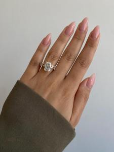 5 Carat Emerald Cut Lab Grown Diamond Engagement <b>Ring</b> <b>Set</b> _ Matching Marquise Cut Wedding Band _ 14k Yellow <b>Gold</b> - Product Image 3