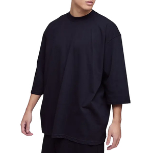 เสื้อยืดคอกลมแขนสั้นทรงโอเวอร์ไซส์สีพื้นสำหรับผู้ชาย ผ้าฝ้ายถัก 100% สไตล์ลำลอง - Product Image 6