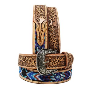Cinturones de Cuero Vacuno de Grano Completo de Alta Calidad, Color Turquesa, con Costuras Decorativas, Estilo Western/Rodeo, 3.8cm, Sólidos y Duraderos - Product Image 3