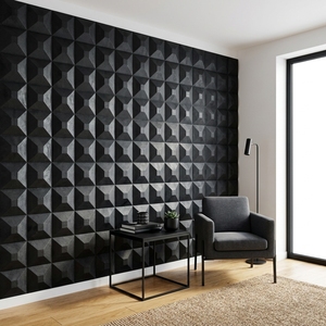 Decoración de Pared Negra Moderna, Panel de Arte Mural Tallado con Patrón Geométrico de Diamantes en 3D, Decoración de Interiores de Hogar Contemporánea de Lujo - Product Image 4