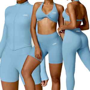 Conjunto Deportivo Fiess de 4 Piezas: Sujetador Deportivo de Alta Sujeción, Transpirable y de Secado Rápido, Leggings de Spandex/Nylon, Chaqueta con Cremallera Frontal y Efecto Scrunch Butt para Gimnasio - Product Image 4