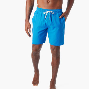 Men's Solid Blue Board Shorts Mid Waist Drawstring Quick Dry Casual Swimwear Short Length Woven Fabric - Product Image 3