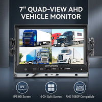 Moniteur AHD 7 pouces HD 1080P à quatre vues, écran partagé 4 canaux pour la surveillance de recul des camions, bus et véhicules lourds