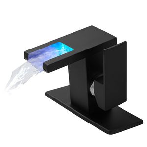 Rubinetto Monocomando per Lavabo Bagno con Luce LED, Cascata a 3 Colori Variabili, Bocca in Vetro, Miscelatore Acqua Calda e Fredda, Montaggio su Piano a Foro Singolo - Product Image 2