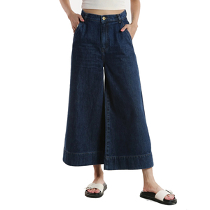 Jean large taille haute délavé foncé pour femme, coupe ample, pantalon en denim court décontracté pour l'été, couleur unie - Product Image 6