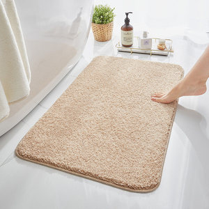 Minimalist Rectangle Chenille Bath Mat Solid Color Anti Slip Rubber Backing For Bathroom <b>Floor</b> - Product Image 1