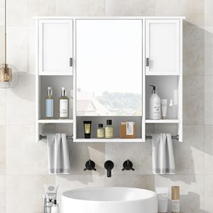 Moderno Armadietto da Bagno a Parete 35 X 28 con Specchio, Armadietto Portamedicinali e Portasciugamani - Product Image 1