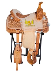 Silla de montar Western Roper floral de cuero natural suave, premium y duradera, con estribos de madera grabados, tallas personalizadas, lista para enviar. - Product Image 1