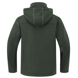 Chaqueta de Hombre Personalizada, Color Verde Oscuro, con Capucha, para Exteriores, Impermeable, Cortavientos, con Cierre y Bolsillos en el Pecho y las Mangas - Product Image 2