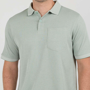 Men's Light Green Short Sleeve Knitted <b>Polo</b> <b>Shirt</b> <b>With</b> <b>Pocket</b> Casual Regular Fit Cotton Breathable Solid Color Design - Product Image 6