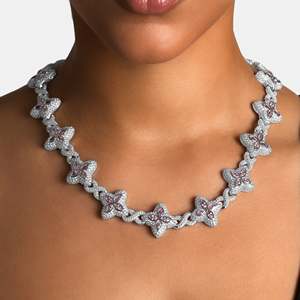 Luxury Flower <b>Statement</b> <b>Necklace</b> 925 Sterling Silver Rhodium Plated Tennis Chain Gold Plated Pave Setting Women's Wedding - Product Image 1