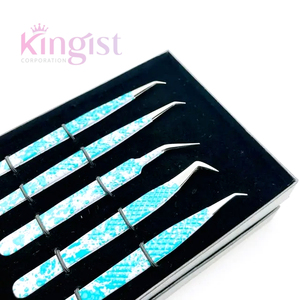 Beauty Parlor Saloon <b>Set</b> 2 Pieces Eyebrow Eyelash Extension Tweezers Customized Color Serrated Tip A+ Grade - Product Image 1