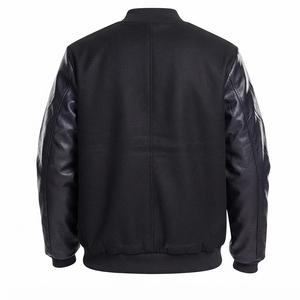 Nouvelle veste universitaire noire pour homme, personnalisée, avec corps en laine, manches en cuir véritable, col montant, fermeture éclair, coupe-vent, pour l'hiver - Product Image 6