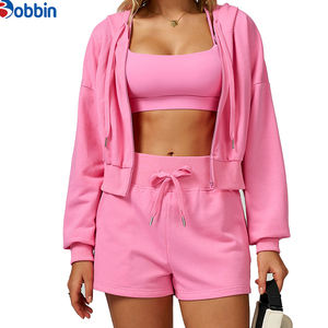 Ensemble de sport et fitness pour femme 2025 avec logo personnalisé, couleur unie, veste et short de yoga, ensemble d'entraînement deux pièces personnalisé pour l'automne - Product Image 3