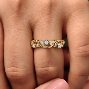 Anillo de Diamante Cultivado en Laboratorio con Corte Redondo, Oro Sólido de 14K/18K, Banda con Diseño de Hoja de Vid Inspirado en la Naturaleza, DEF VVS, Anillo de Boda Personalizado, Venta al Por Mayor - Product Image 2